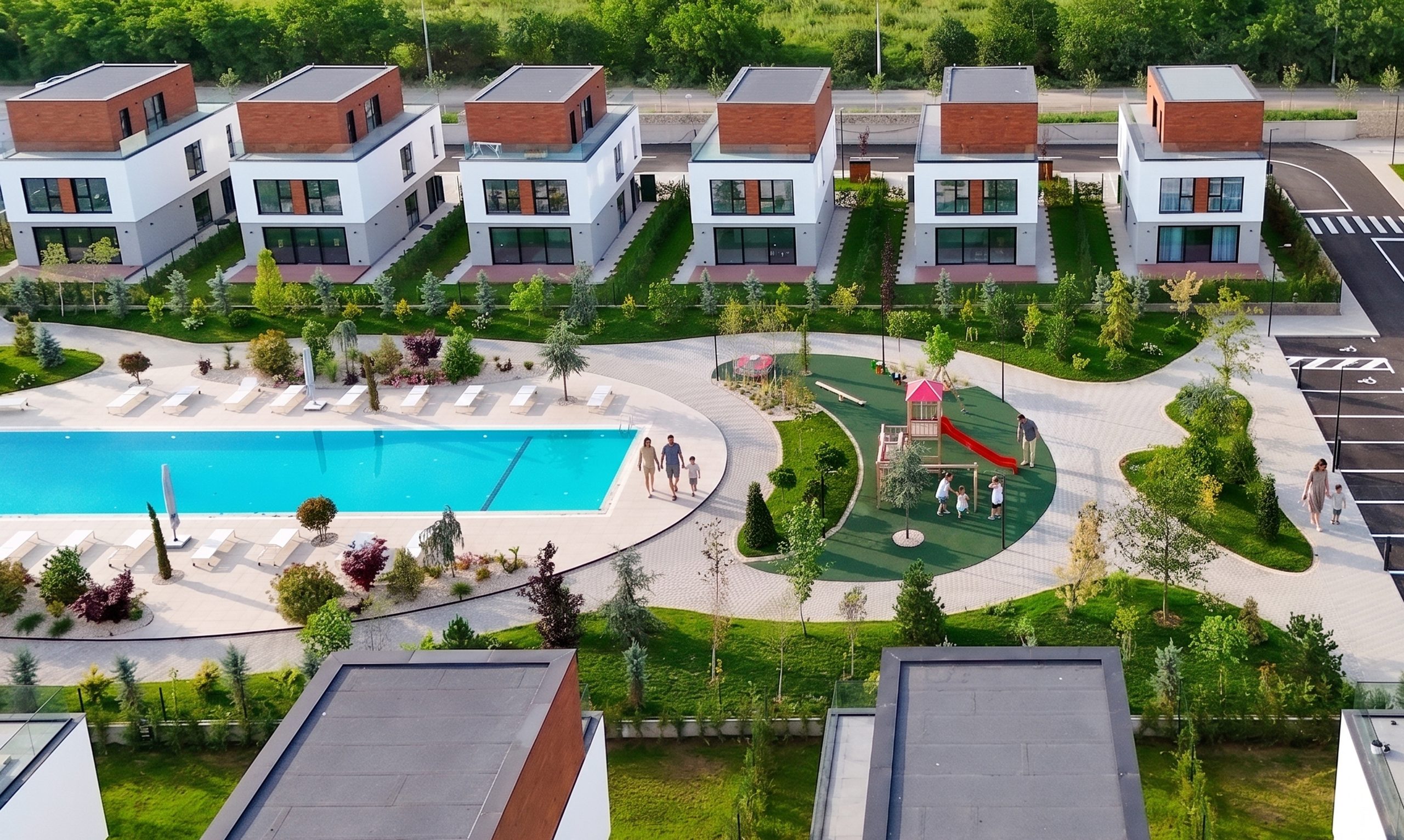 Copii care se joacă în siguranță în complexul Nusco Green Homes